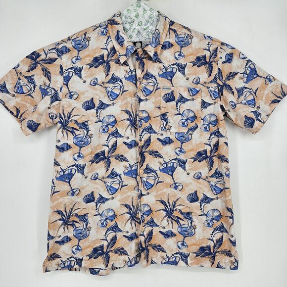 Columbia Shirt Mens Large PFG Vented Fishing Marlins Martini Button Up AOP L - Picture 1 of 11